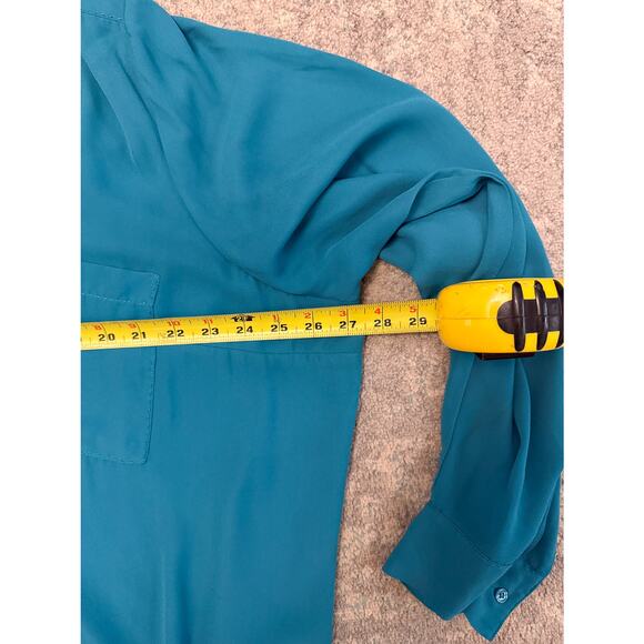 Lane Bryant Teal Henley Blouse 22/24 Long Sleeve Contrast Stitch Silky Top - Picture 6 of 7